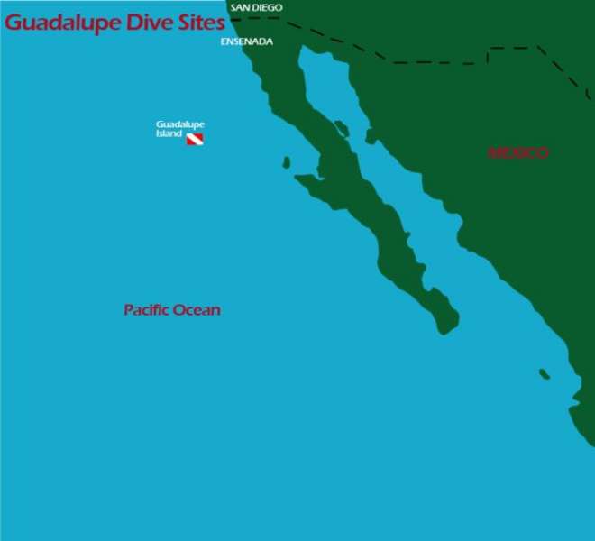 Map dive site Guadalupe island Mexico