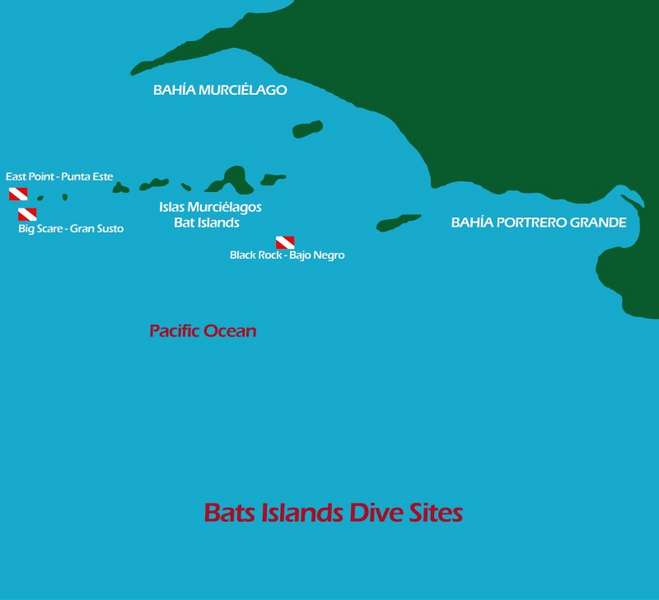 Dive site map Bat islands (Islas Murcielago)