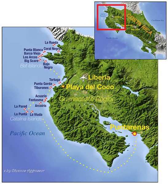 Reiseroute Guanacaste und Bat islands der Okeanos Aggressor