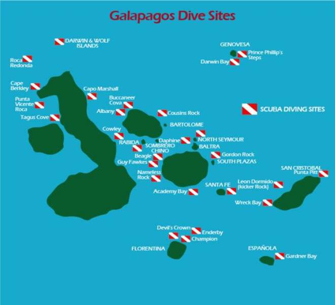 Klicken um Tauchplatzkarte Galapagos zu vergrössern